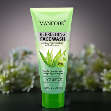 Mancode Refreshing Face Wash 100ml with Aloe Vera | Deep Cleansing & Pimple Fighting | Removes Dirt & Oil for Smooth, Fresh Skin | 100% Soap-Free Face Wash for Men & Women